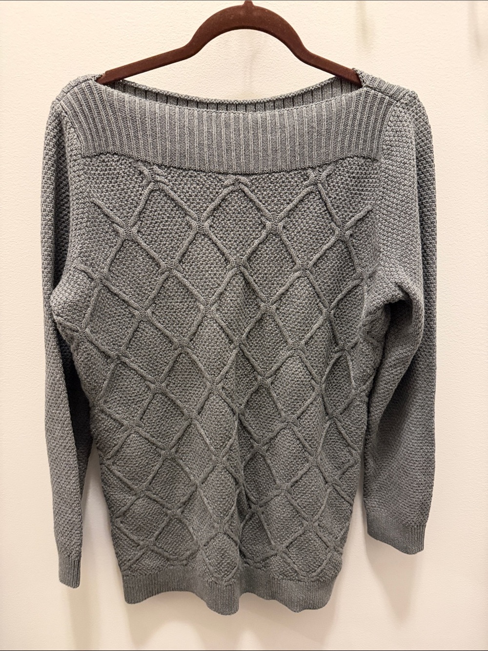 LOFT Gray Diamond Cable Knit Sweater